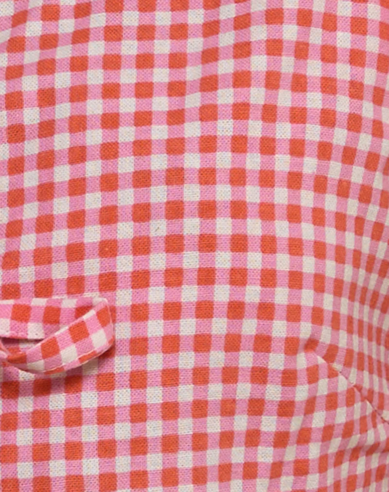 Vataka Tie Front Top In Mini Gingham Peach - Image 5