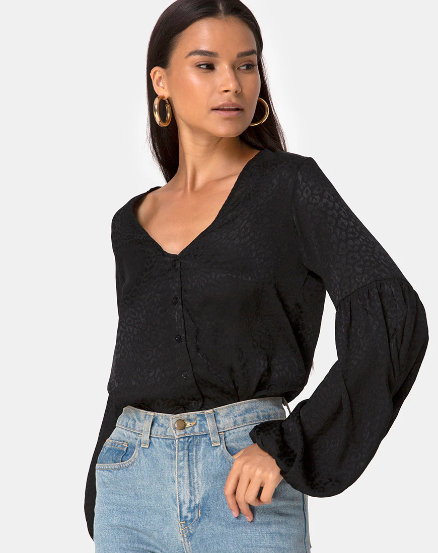 Vautier Top in Satin Cheetah Black - Image 2