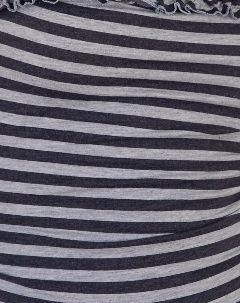 Veda Halter Frill Top in Grey and Black Stripe - Image 6