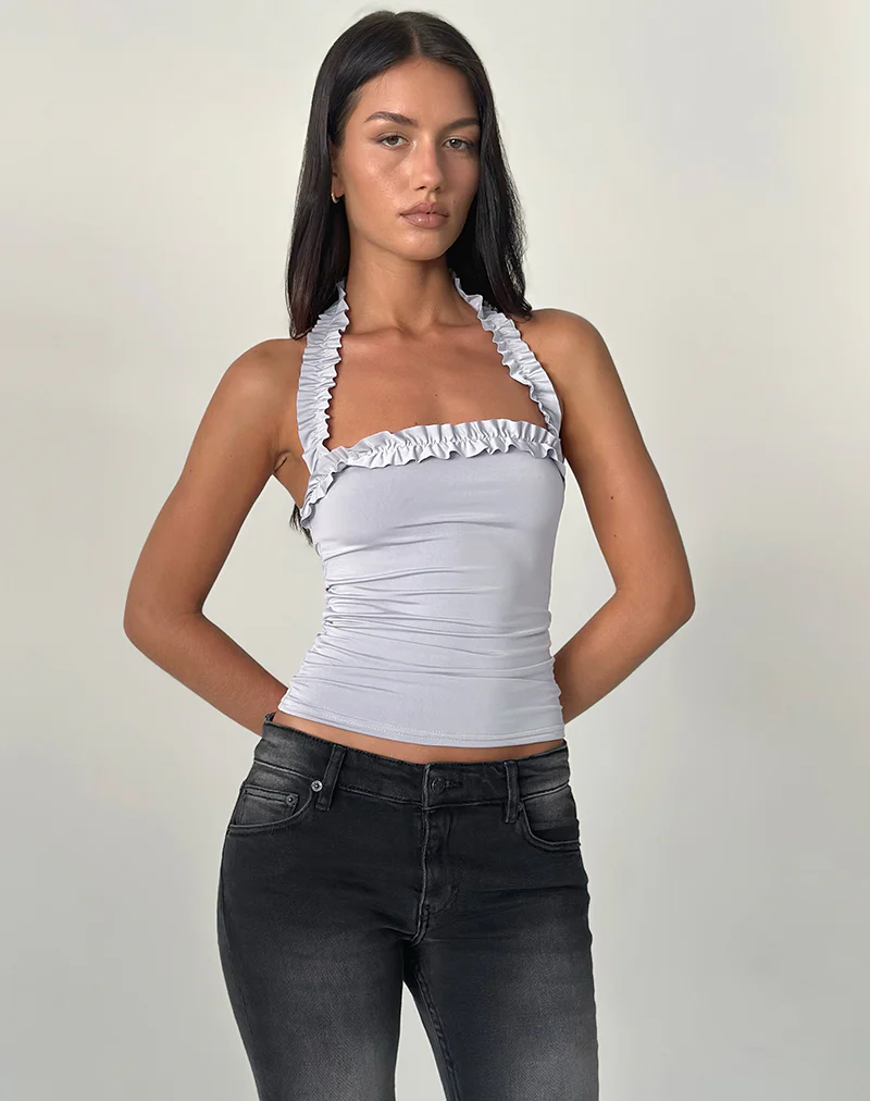 Veda Ruched Halterneck Top in Slinky Grey - Image 4
