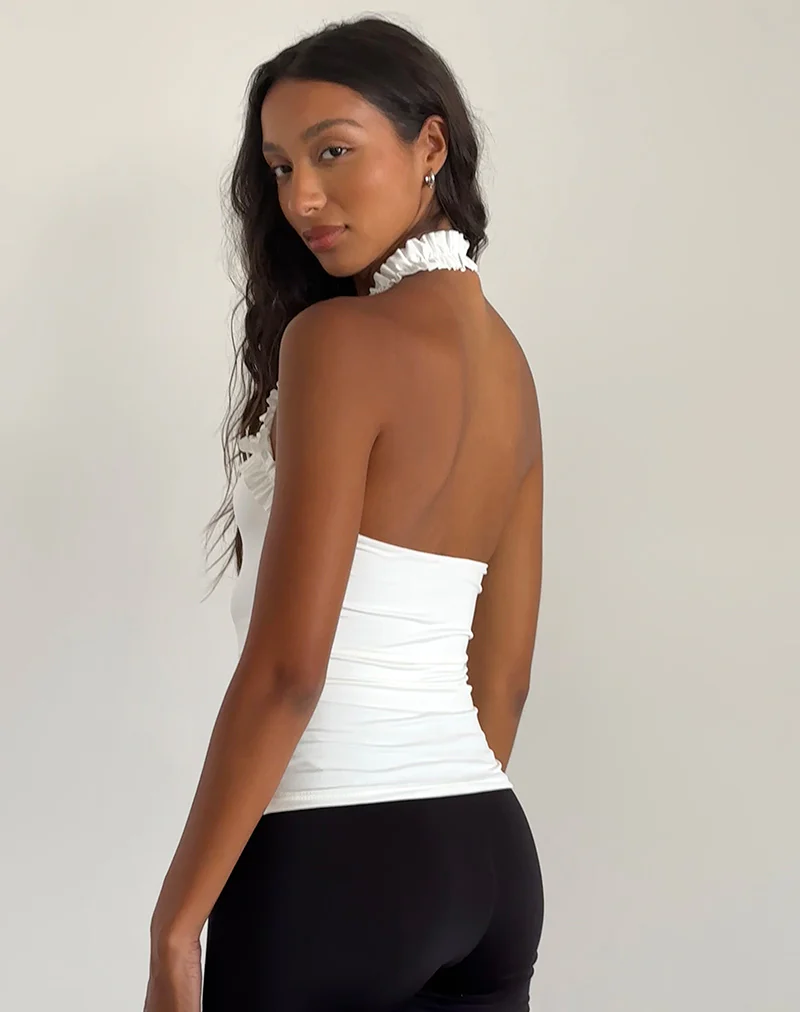 Veda Ruched Halterneck Top in Slinky White - Image 2