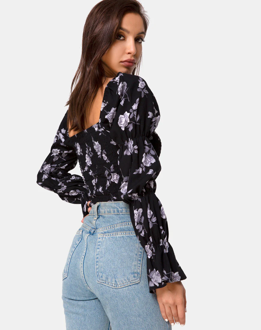 Velina Top in White Rose Black - Image 2