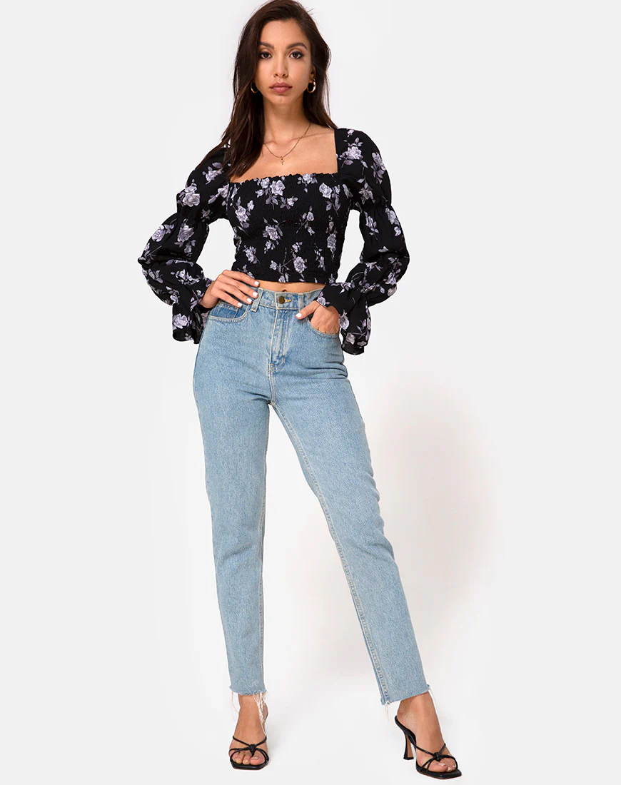 Velina Top in White Rose Black - Image 3