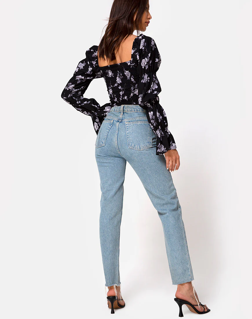 Velina Top in White Rose Black - Image 4