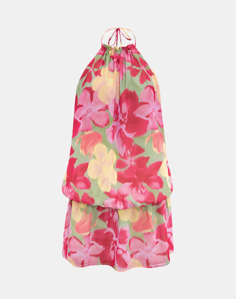 Veloria Halterneck Mini Dress in Bold Multi Colour Floral - Image 2