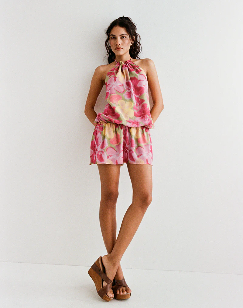 Veloria Halterneck Mini Dress in Bold Multi Colour Floral - Image 3