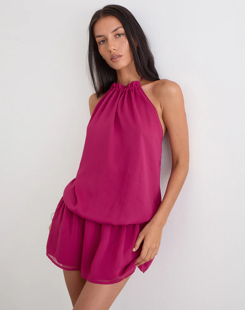 Veloria Halterneck Mini Dress in Dark Rose - Image 5