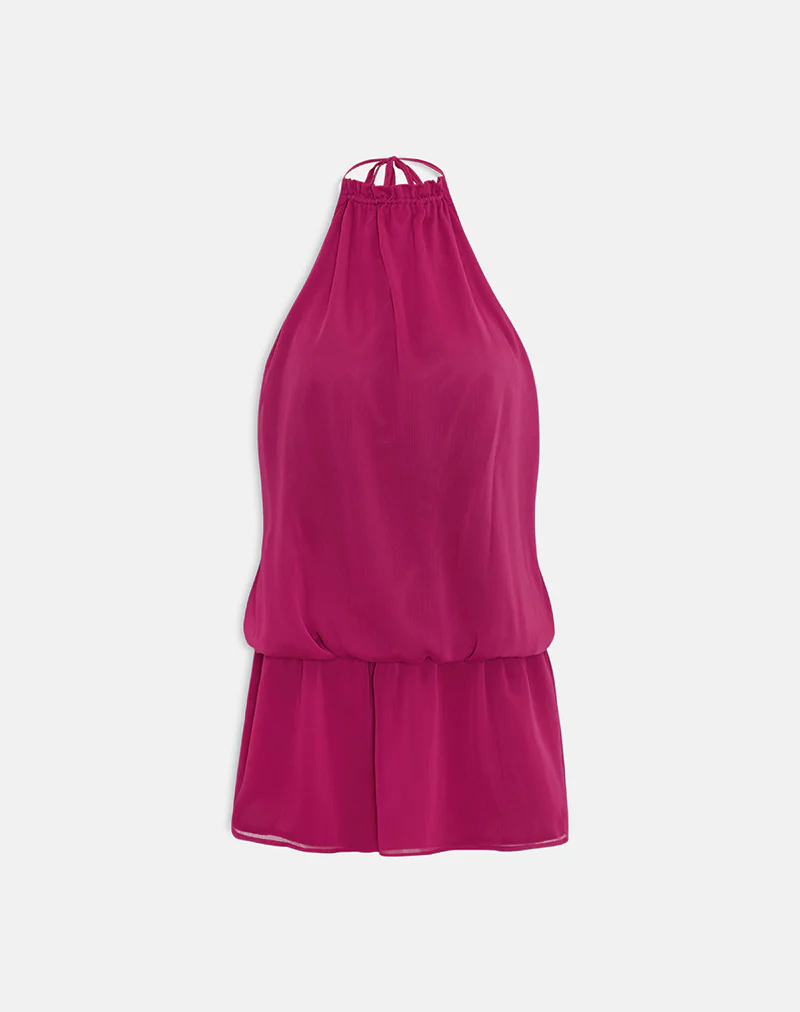 Veloria Halterneck Mini Dress in Dark Rose - Image 6