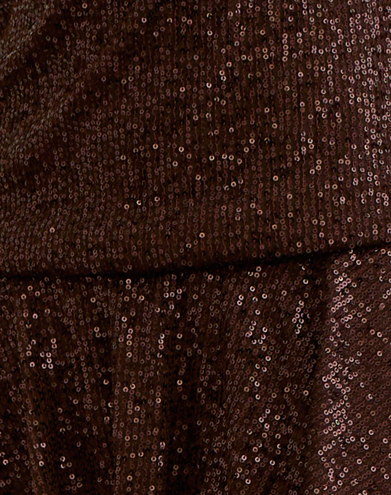 Veloria Mini Dress in Drape Sequin Brown - Image 6