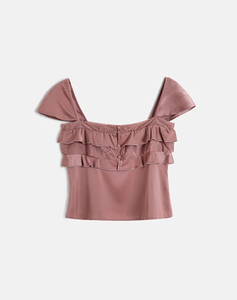 Venaro Double Layer Top in Satin Dusty Pink - Image 3