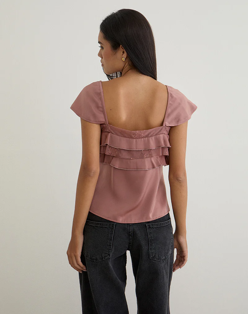 Venaro Double Layer Top in Satin Dusty Pink - Image 5