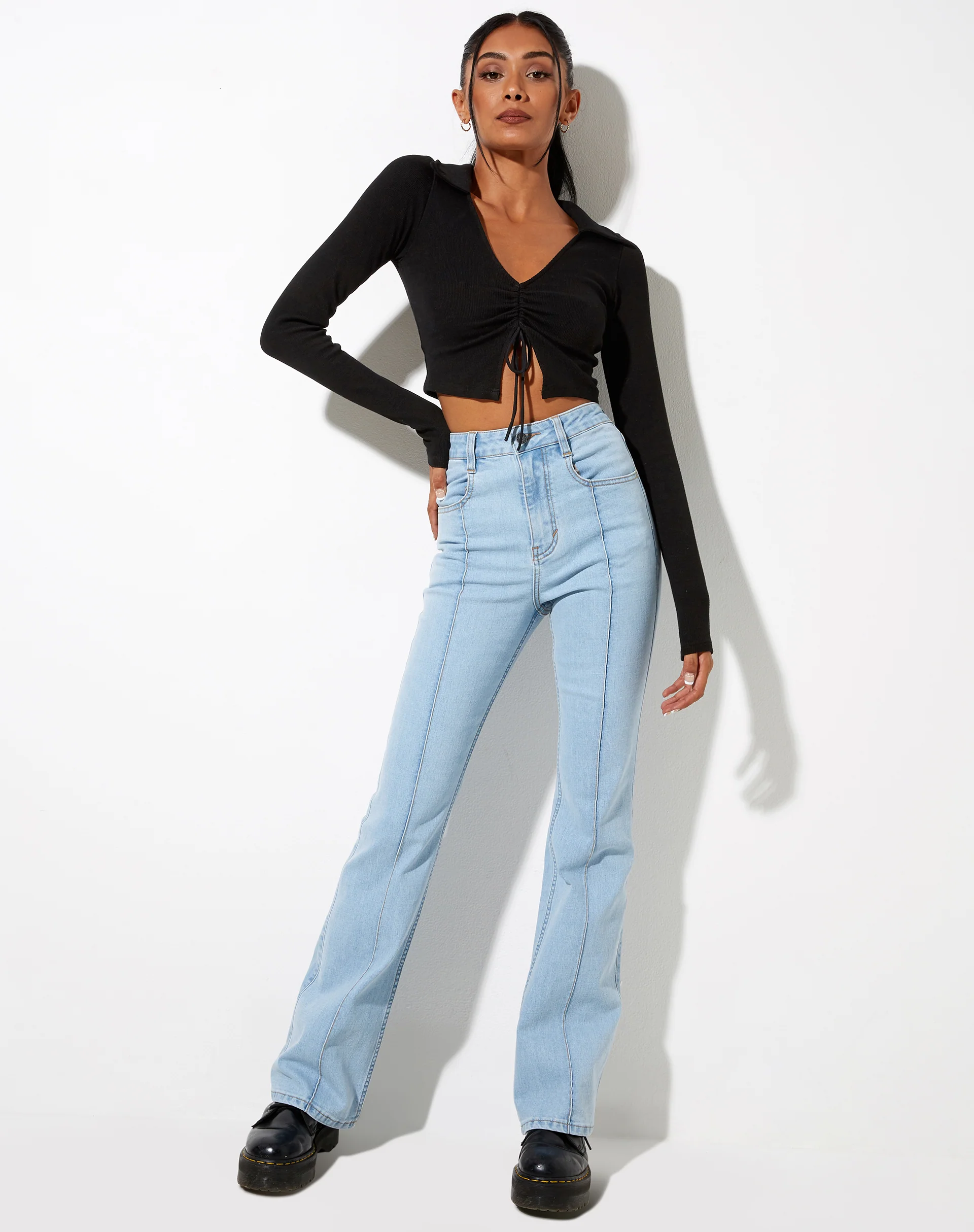 Venema Long Sleeve Top in Rib Black - Image 3