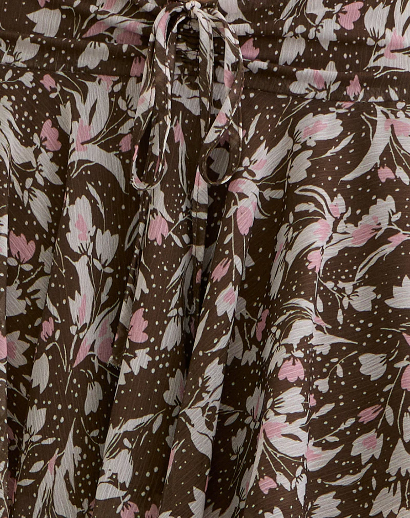 Veny Mini Skirt in Brown and Pink Polka Flower Chiffon - Image 7