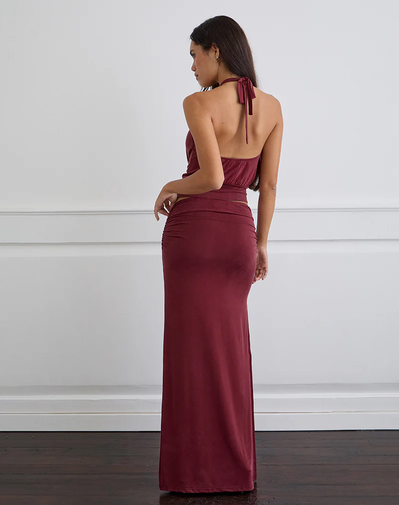 Venya Maxi Skirt in Cupro Burgundy - Image 5