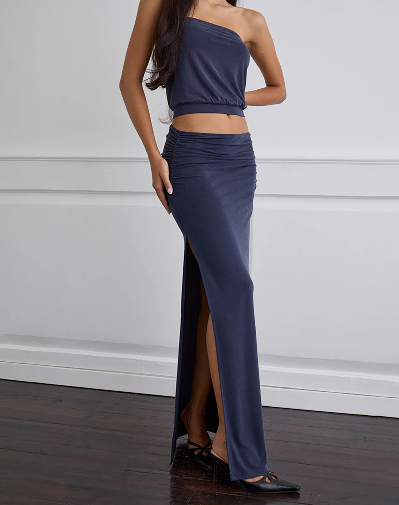 Venya Maxi Skirt in Cupro Navy - Image 2