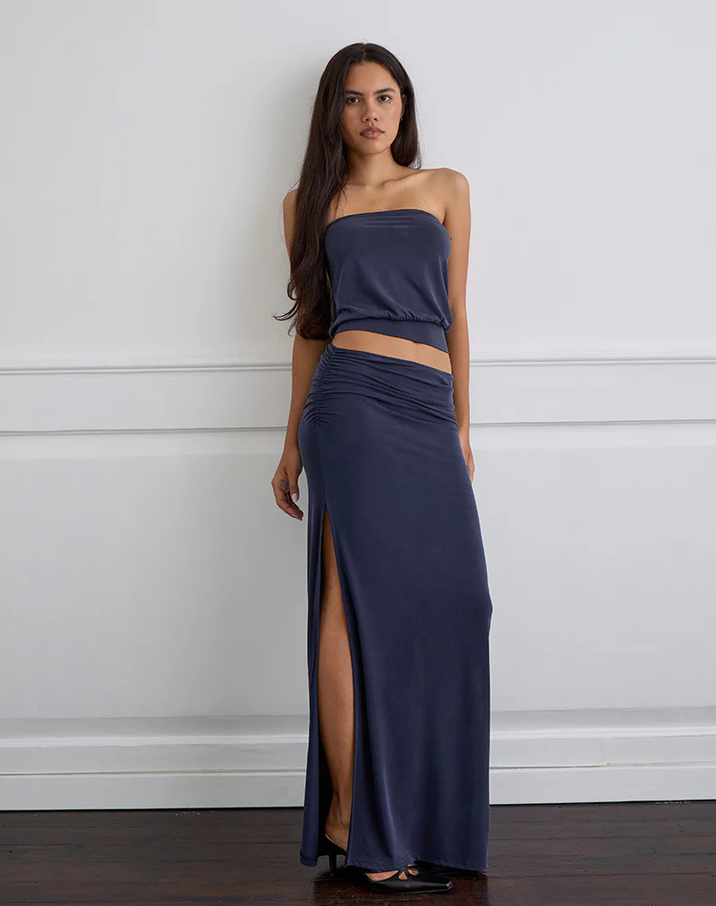 Venya Maxi Skirt in Cupro Navy - Image 3