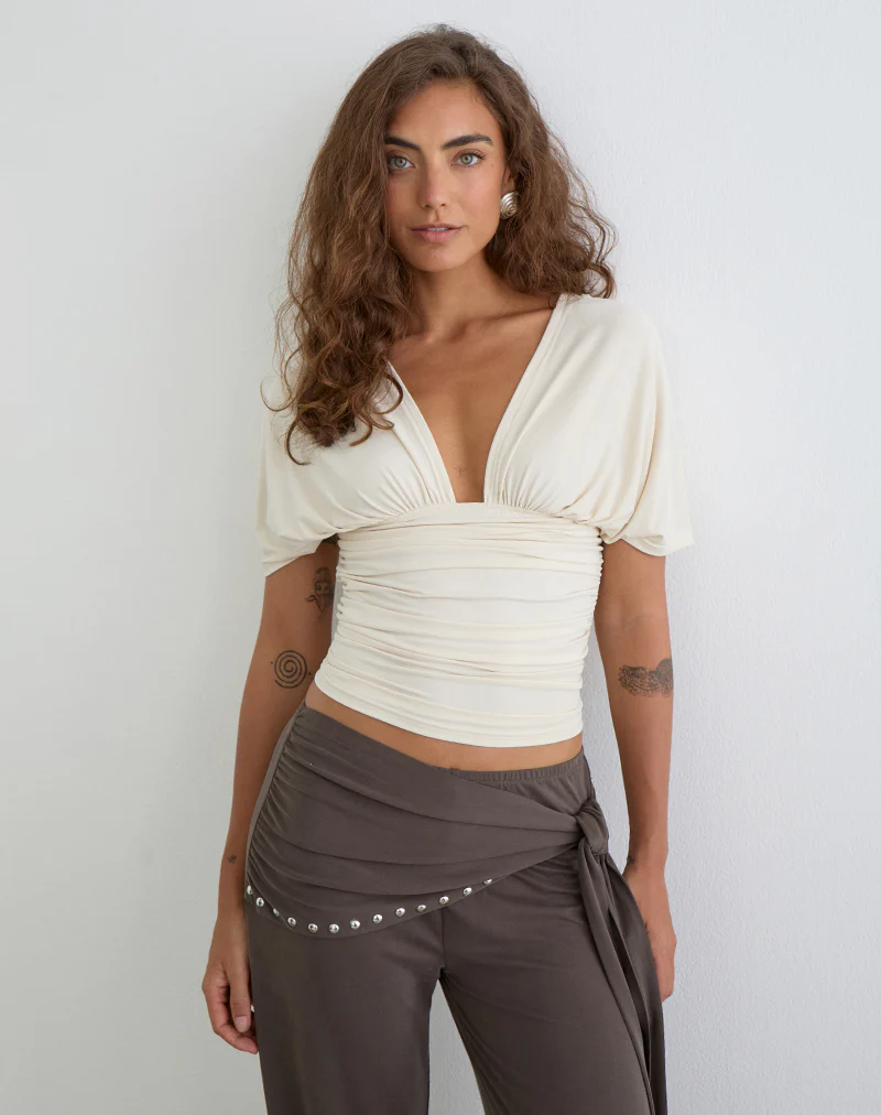 Vernia Plunge Batwing Top in Cupro Cream - Image 6