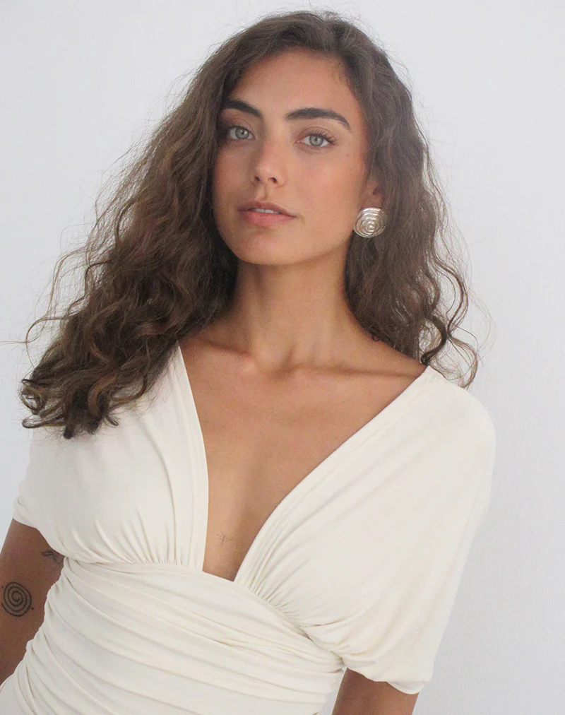 Vernia Plunge Batwing Top in Cupro Cream - Image 7