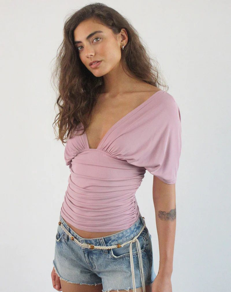 Vernia Plunge Batwing Top in Cupro Pink - Image 3