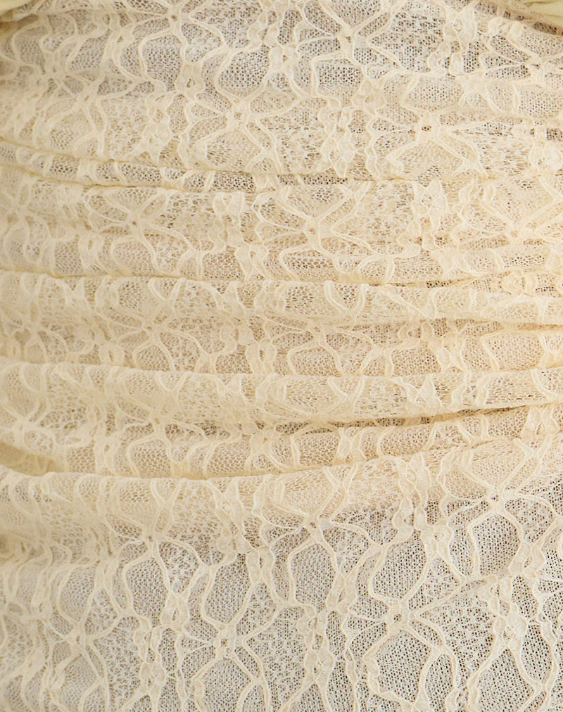 Vernia Plunge Batwing Top in Cupro Yellow with Lace Waist - Image 7
