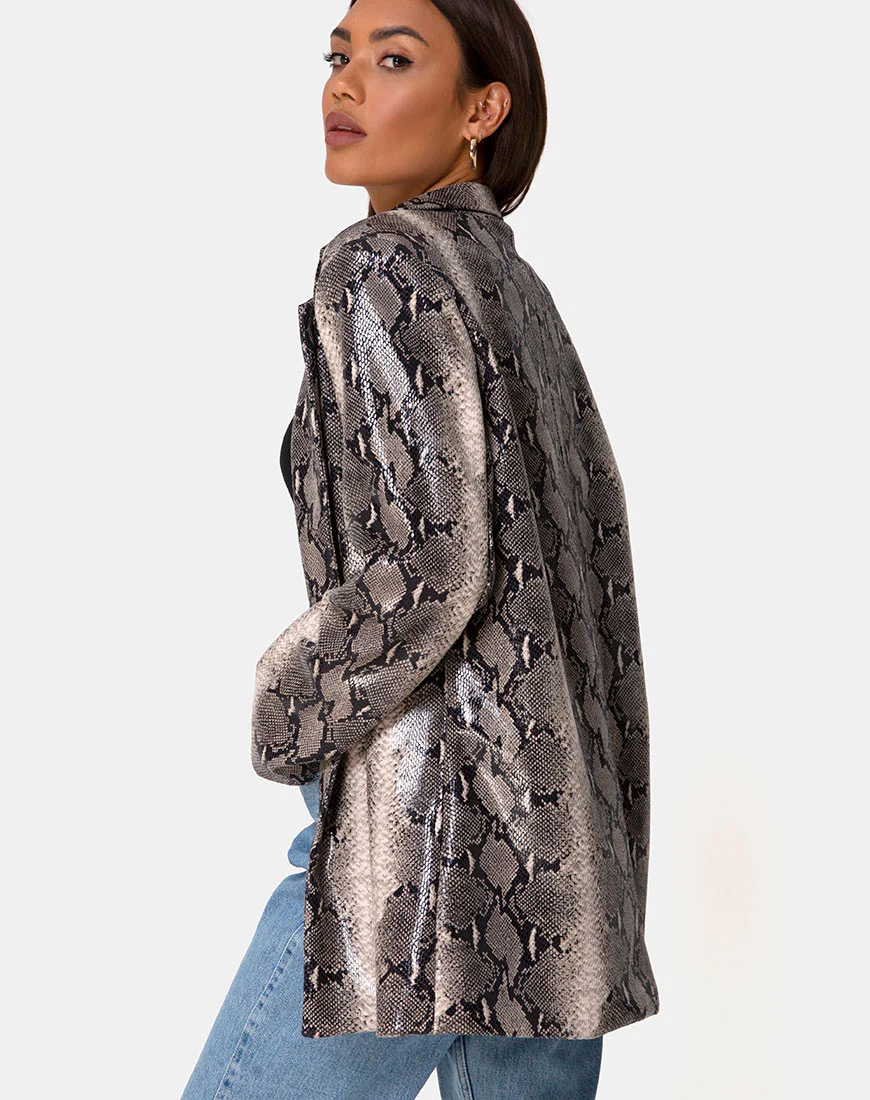 Verra Oversized Blazer in PU Beige Snake - Image 4