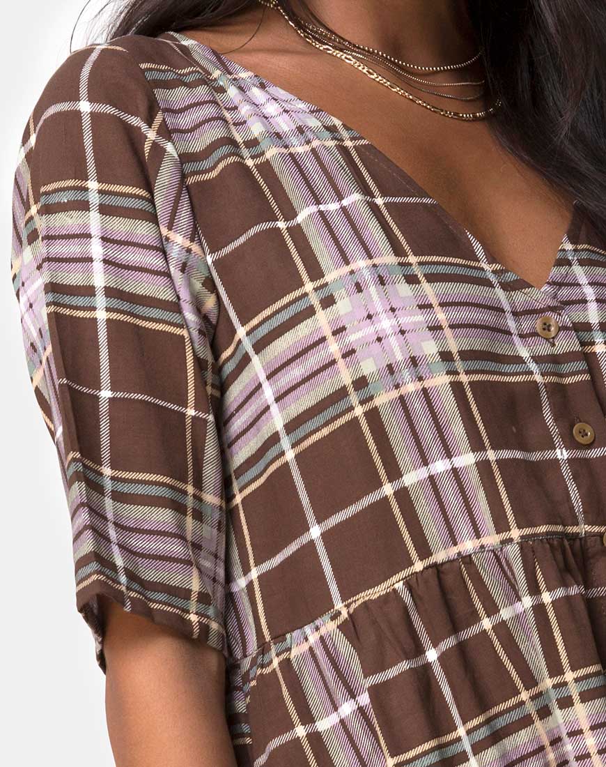 Verren Babydoll Dress in Tartan Brown - Image 5