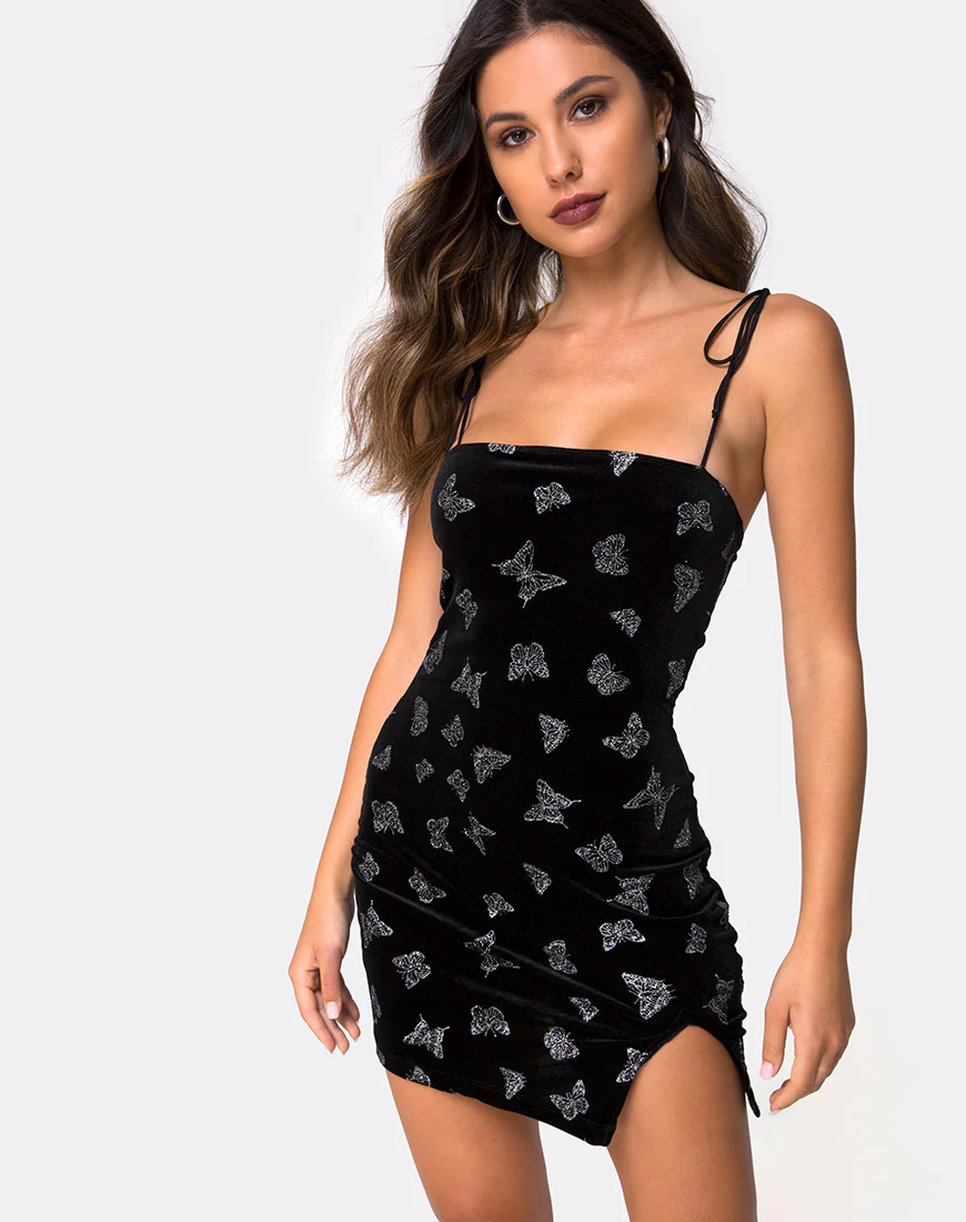 Verso Dress in Black with Glitter Butterfly - Image 3