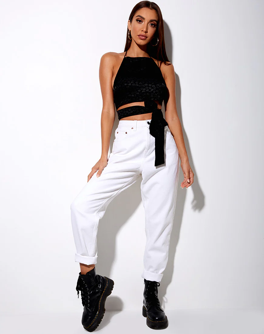 Vhan Crop Top in Satin Ditsy Rose Black - Image 4