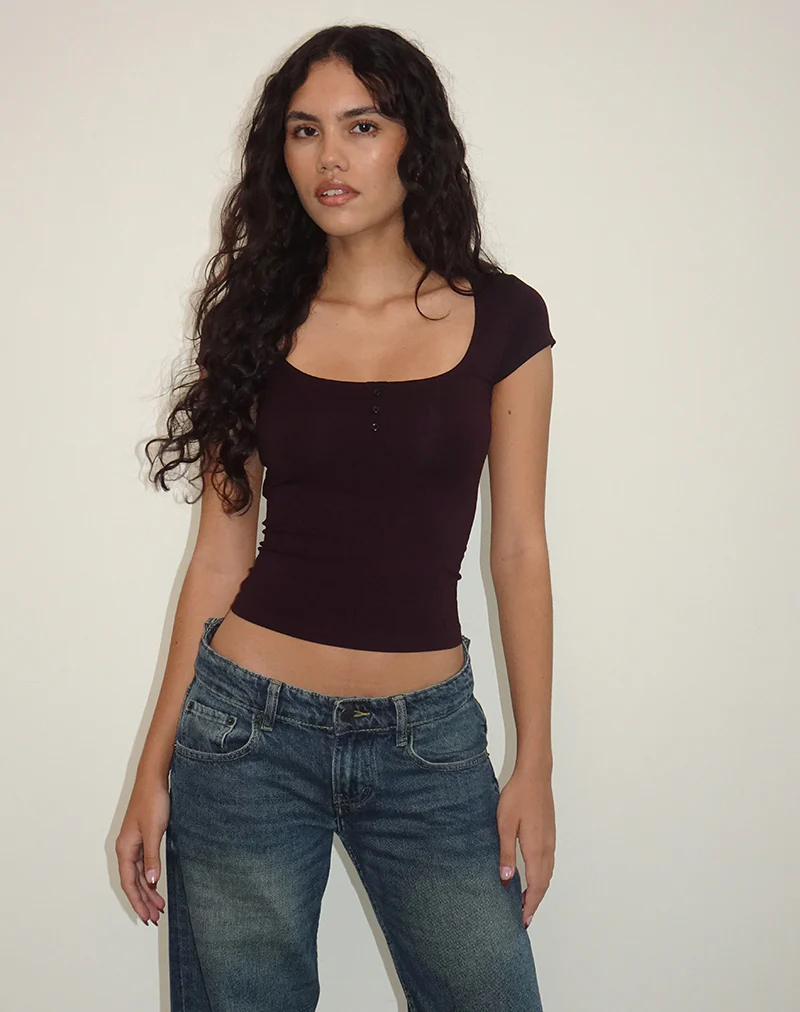 Vibian Short Sleeve Top in Oxblood - Image 3