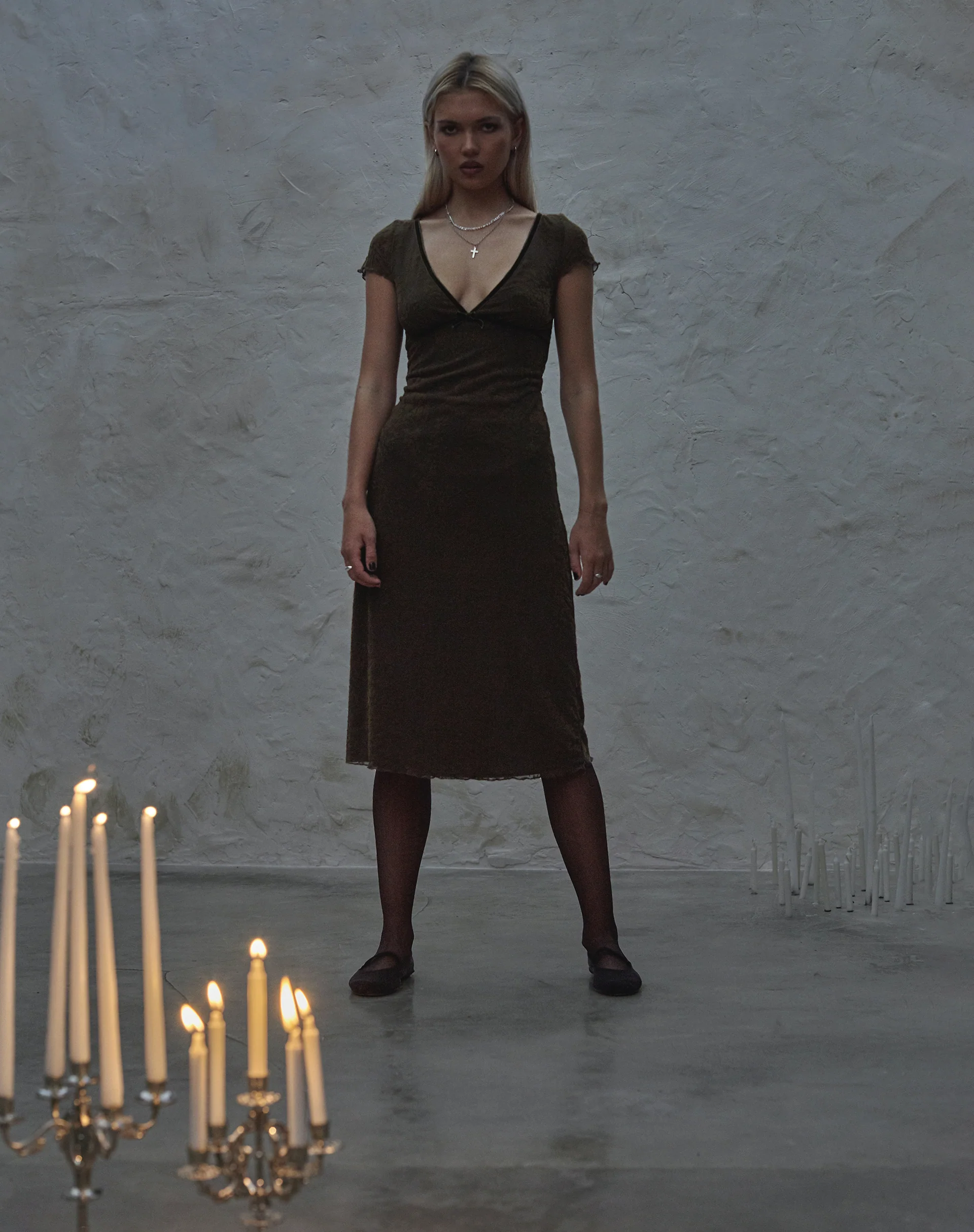 Vilinia Midi Dress in Abstract Botanic Dark Olive - Image 6