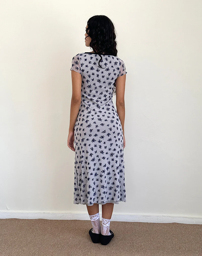 Vilinia Dress in Pale Grey Flower Cluster Flock - Image 5
