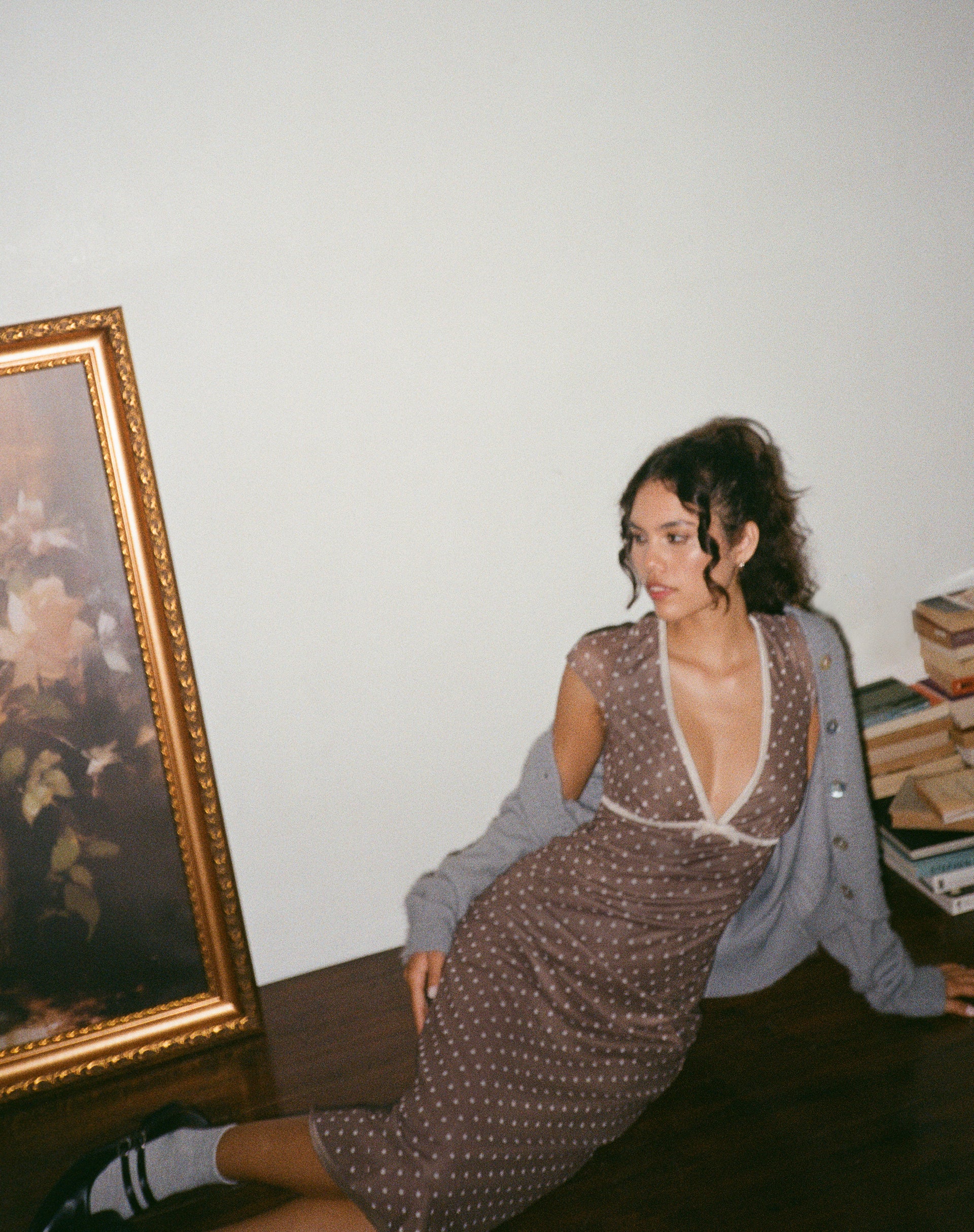Vilinia Midi Dress in Basic Polka Brown - Image 2