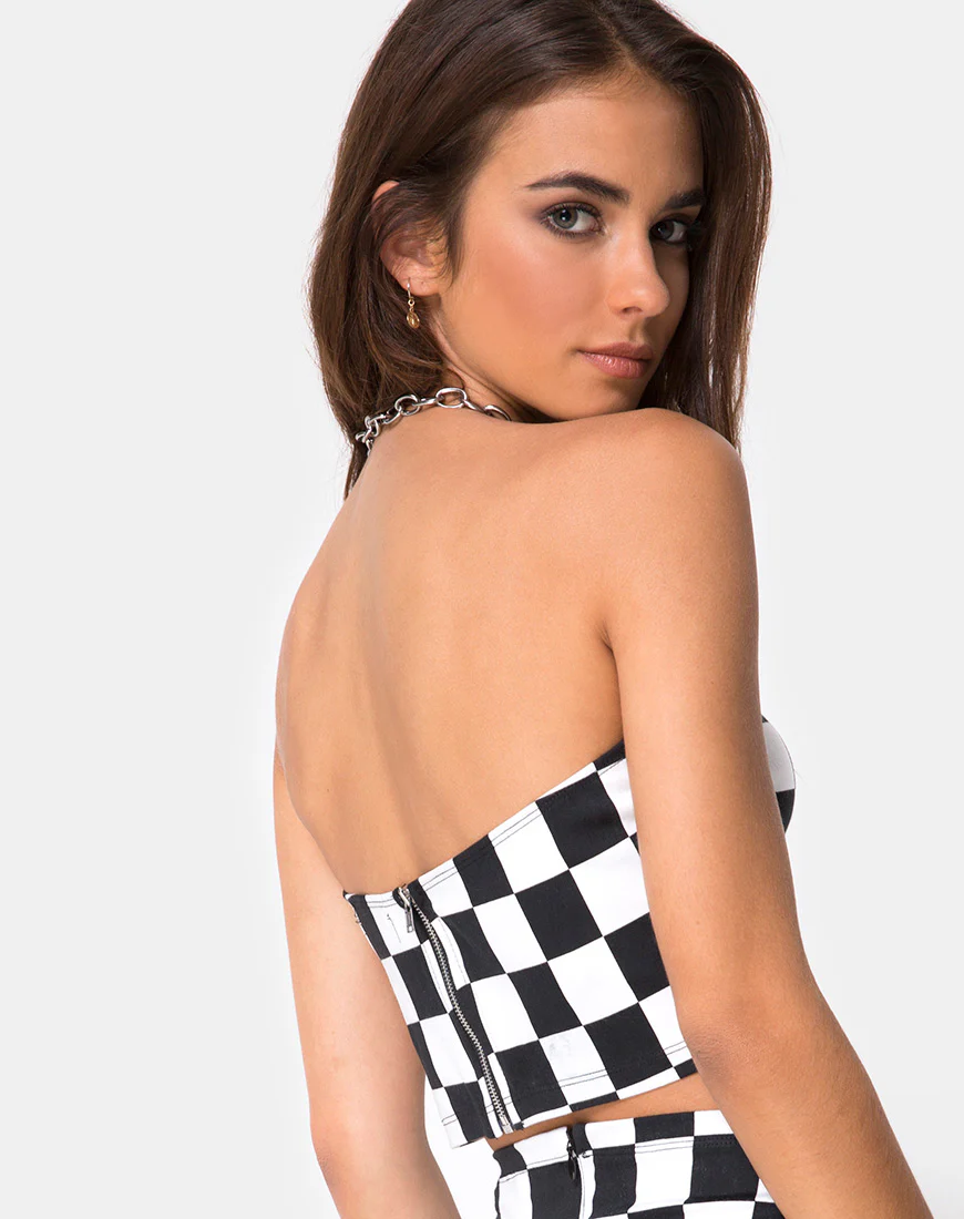 Villy Crop Top in Checker Board Medium B/W - Image 3