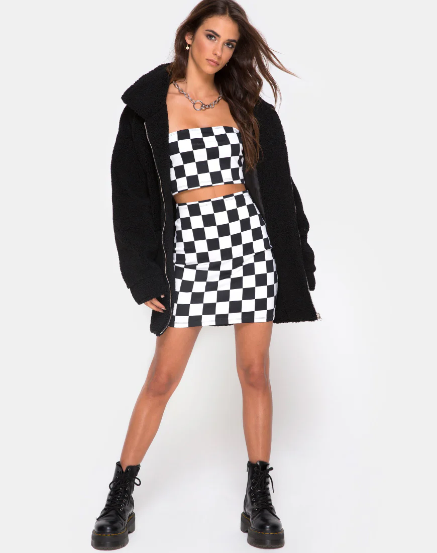 Villy Crop Top in Checker Board Medium B/W - Image 4
