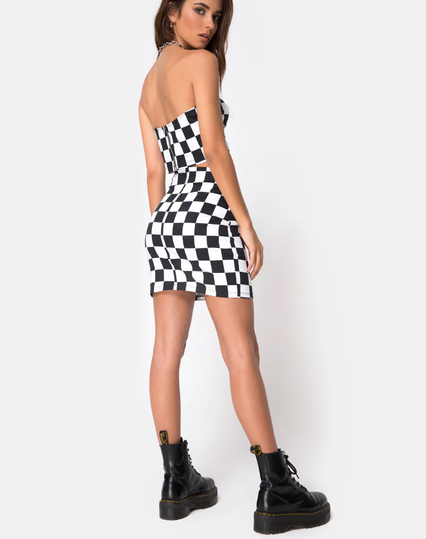 Villy Crop Top in Checker Board Medium B/W - Image 5