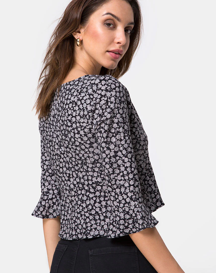 Vinequa Blouse in Ditsy Rose Black - Image 2