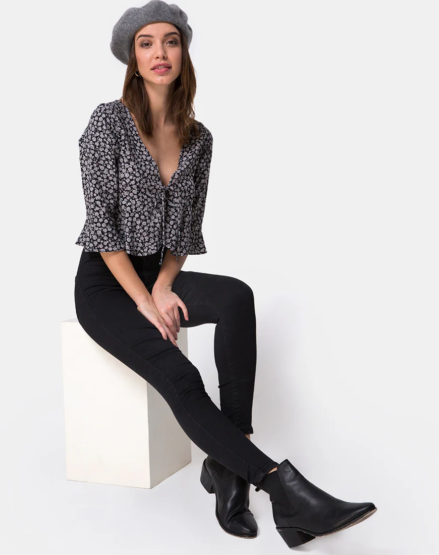 Vinequa Blouse in Ditsy Rose Black - Image 3