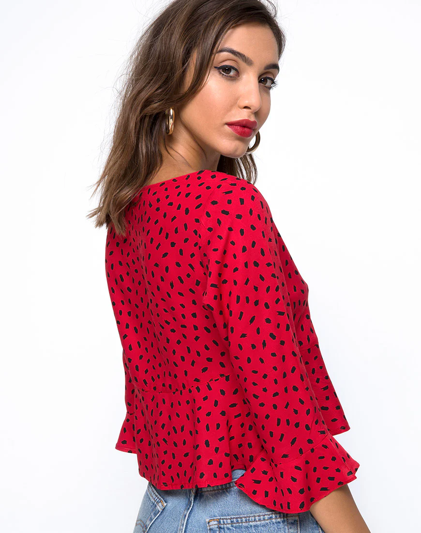 Vinequa Top in Mini Diana Dot Red and Black - Image 2