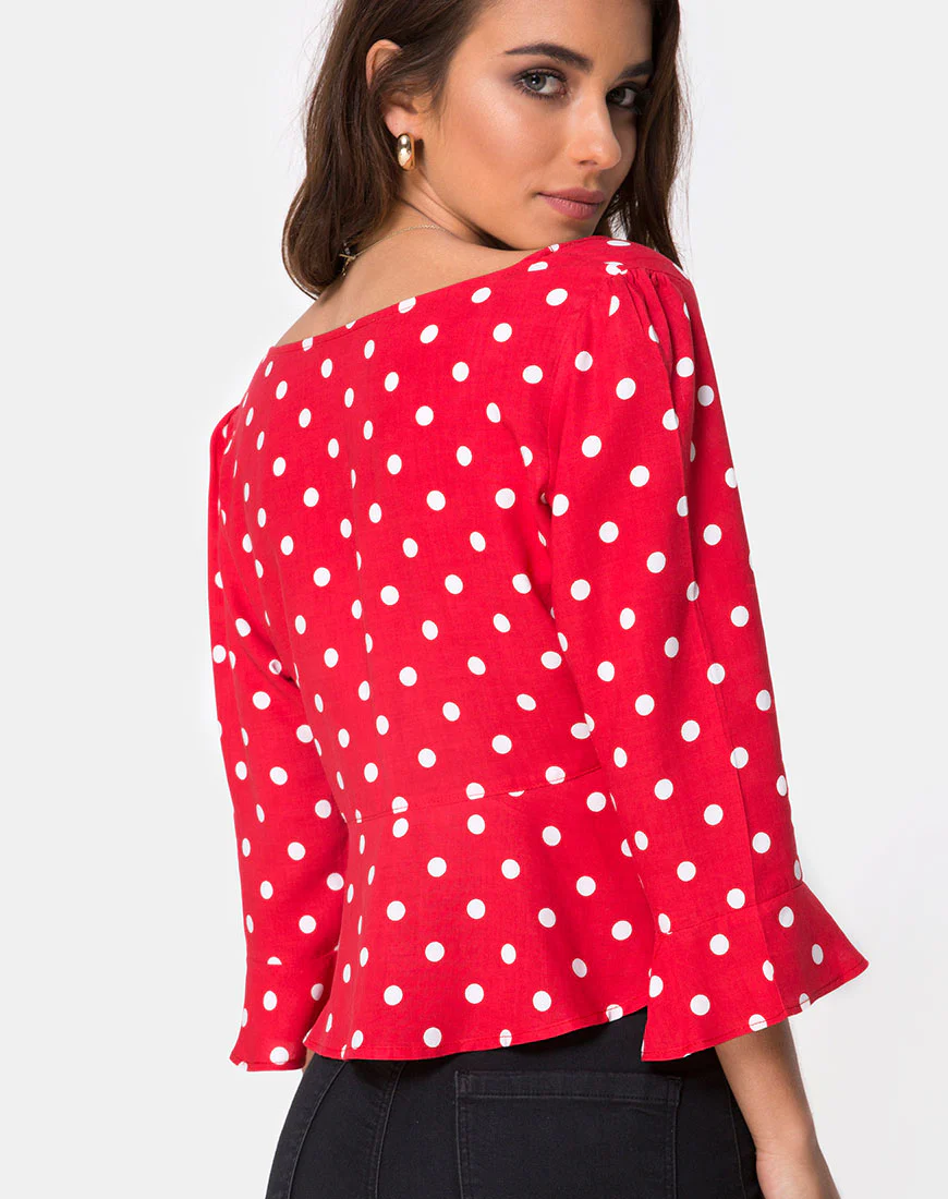 Vinequa Top in Medium Polka Red and White - Image 2