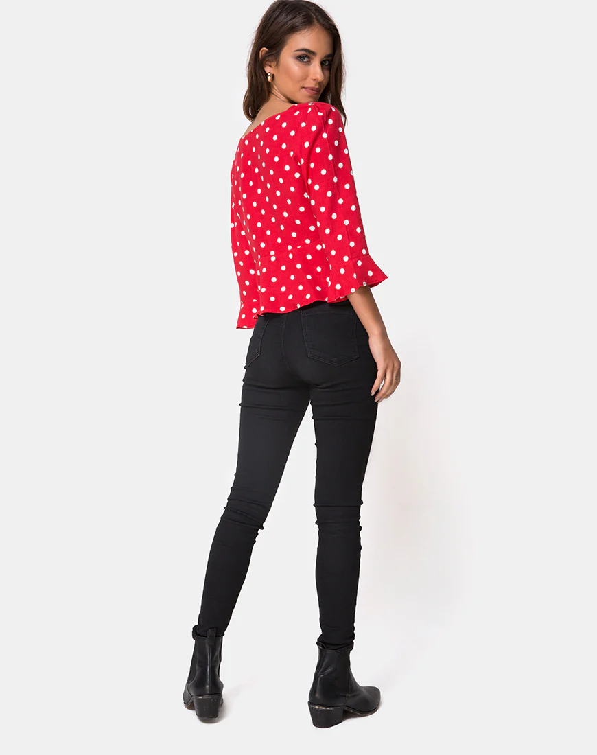Vinequa Top in Medium Polka Red and White - Image 4
