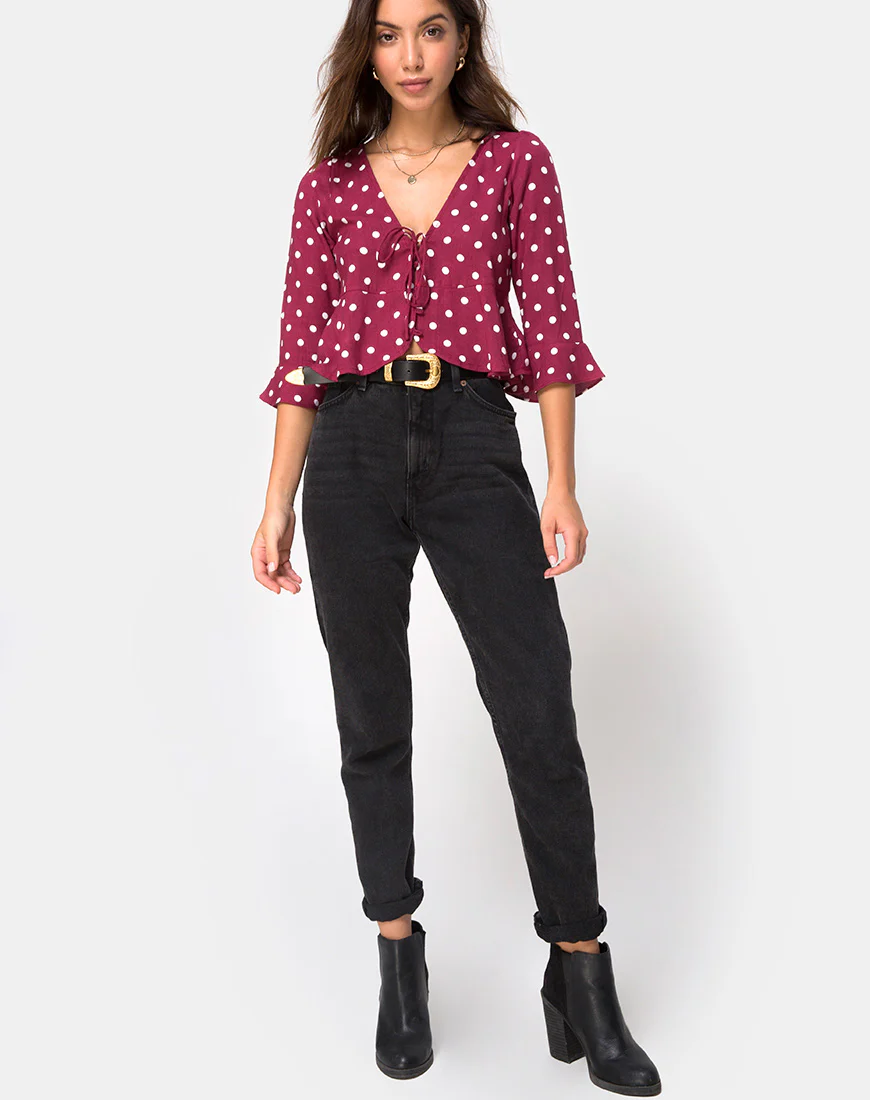 Vinequa Top in Medium Polka Wine - Image 3