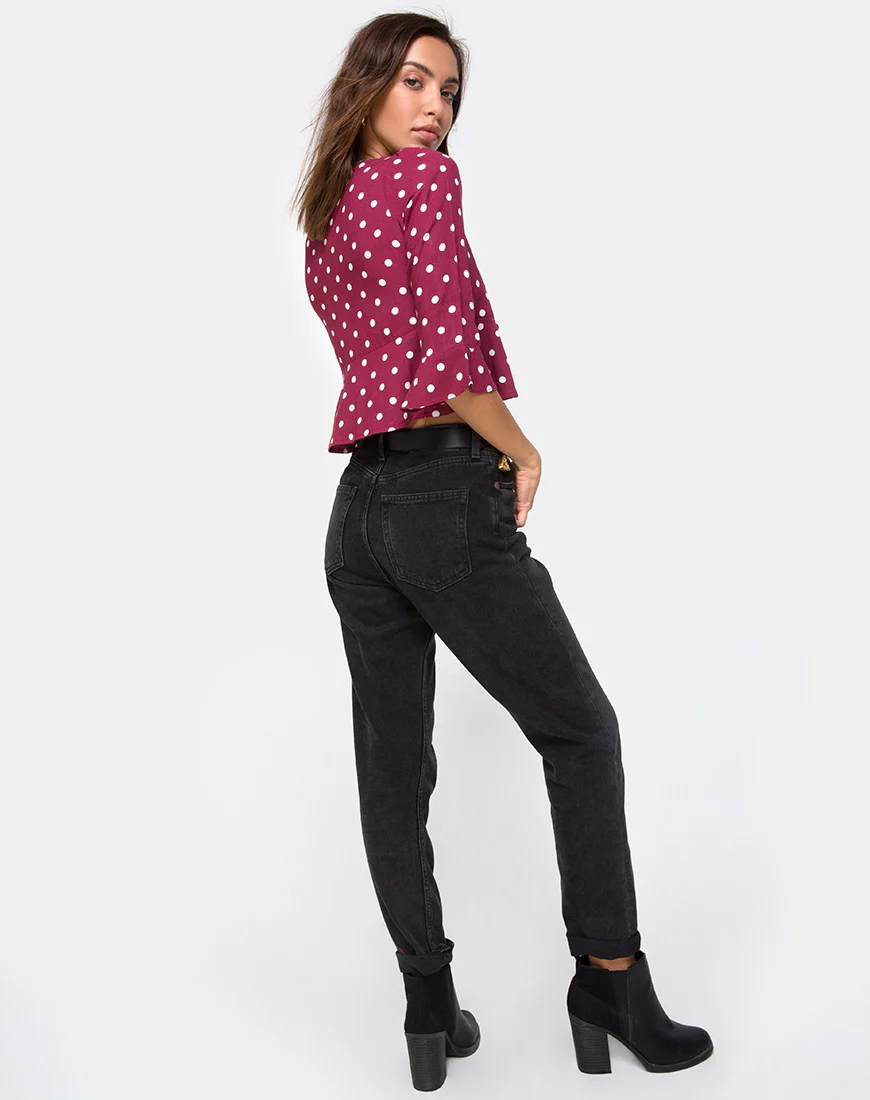 Vinequa Top in Medium Polka Wine - Image 4