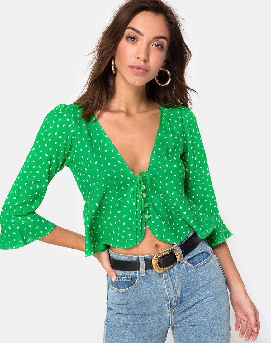 Vinequa Blouse in Mini Diana Dot Green - Image 2