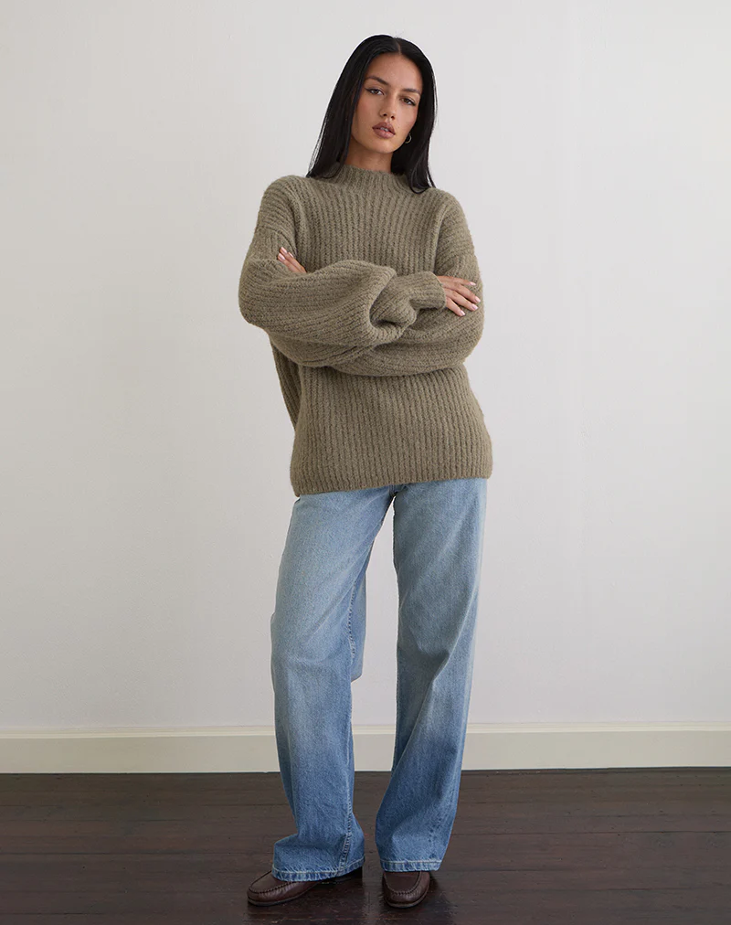 Viola Oversized Knitted Jumper in Light Olive - Image 2