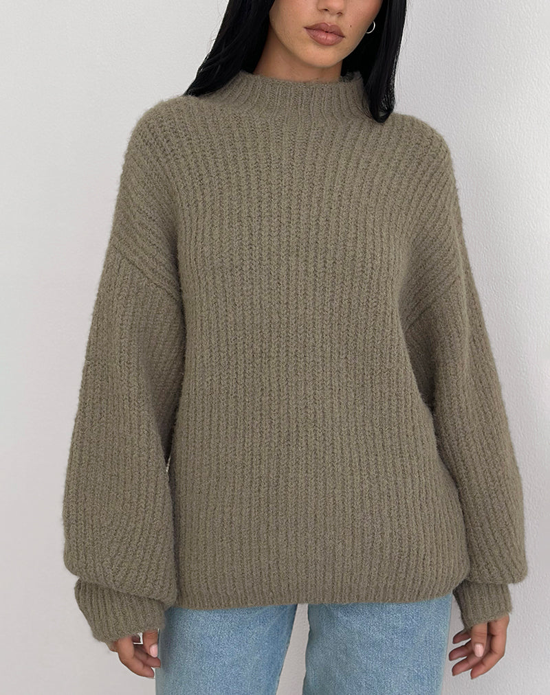 Viola Oversized Knitted Jumper in Light Olive - Image 5