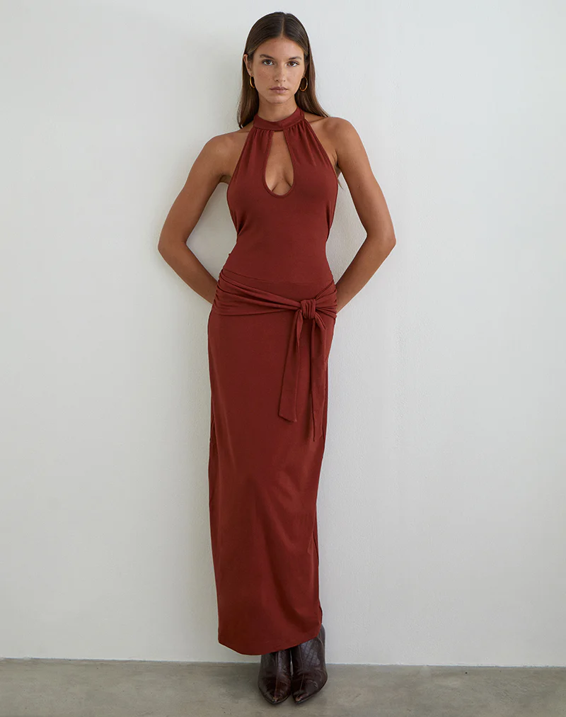 Viorela Maxi Dress in Jersey Fired Brick - Image 4