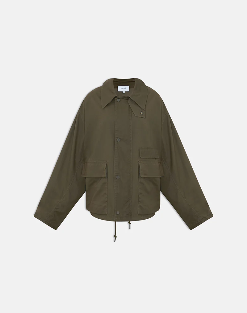 Vireon High Neck Jacket in Khaki Green - Image 6