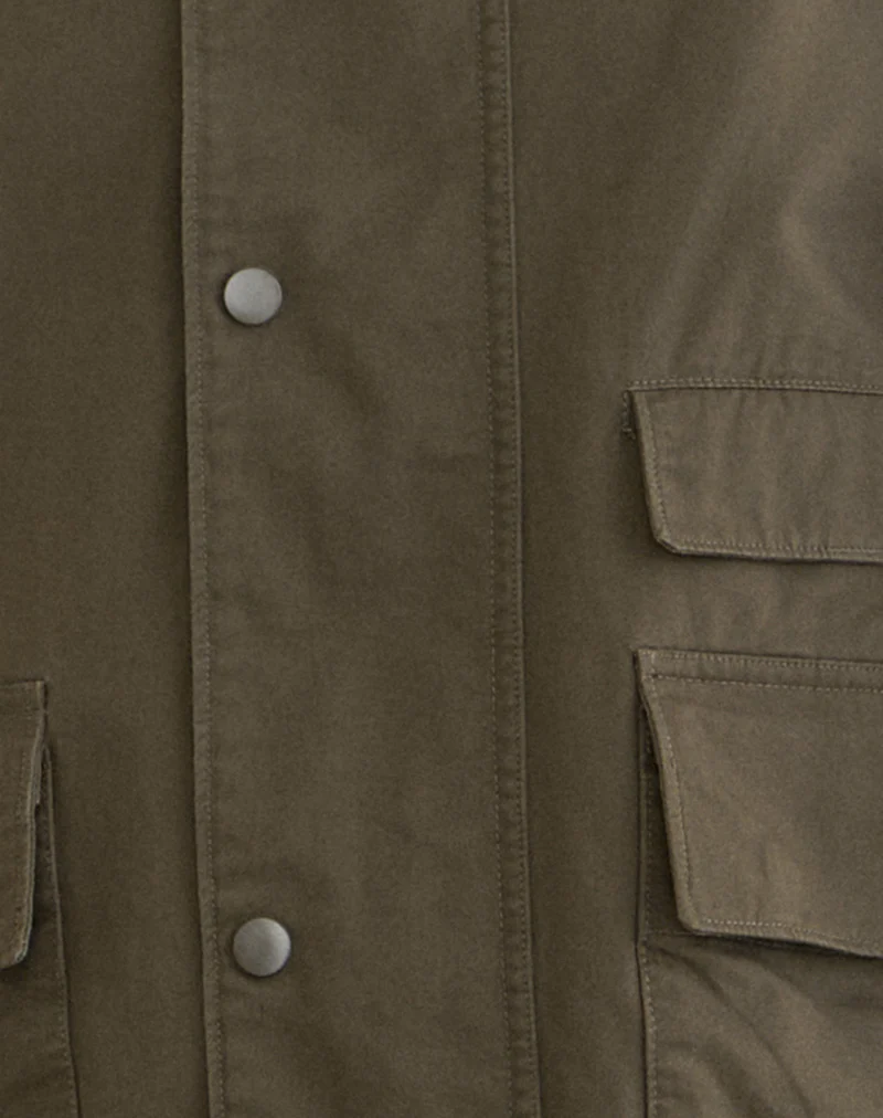 Vireon High Neck Jacket in Khaki Green - Image 8