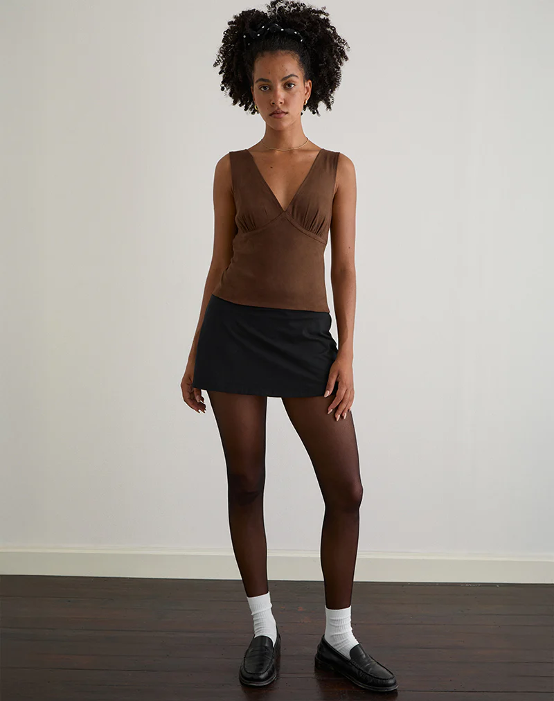 Vishata Top in Faux Suede Brown - Image 3