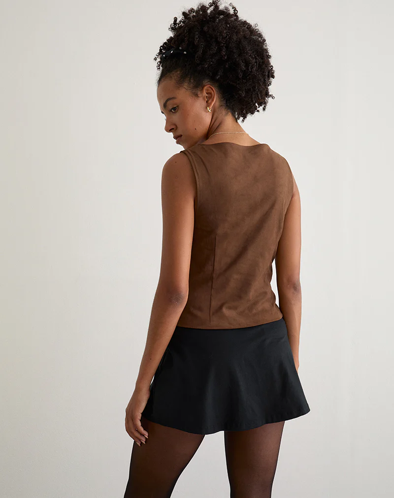 Vishata Top in Faux Suede Brown - Image 4